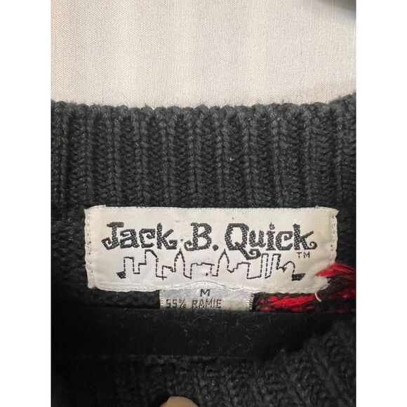 Vintage Christmas Sweater Black with Festive Holiday Design Star Trees Ornaments - Picture 4 of 6